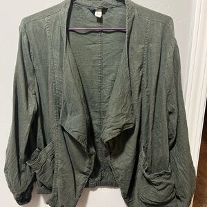 Supplies Linen Blend Olive Green Cardigan/layering Women Large